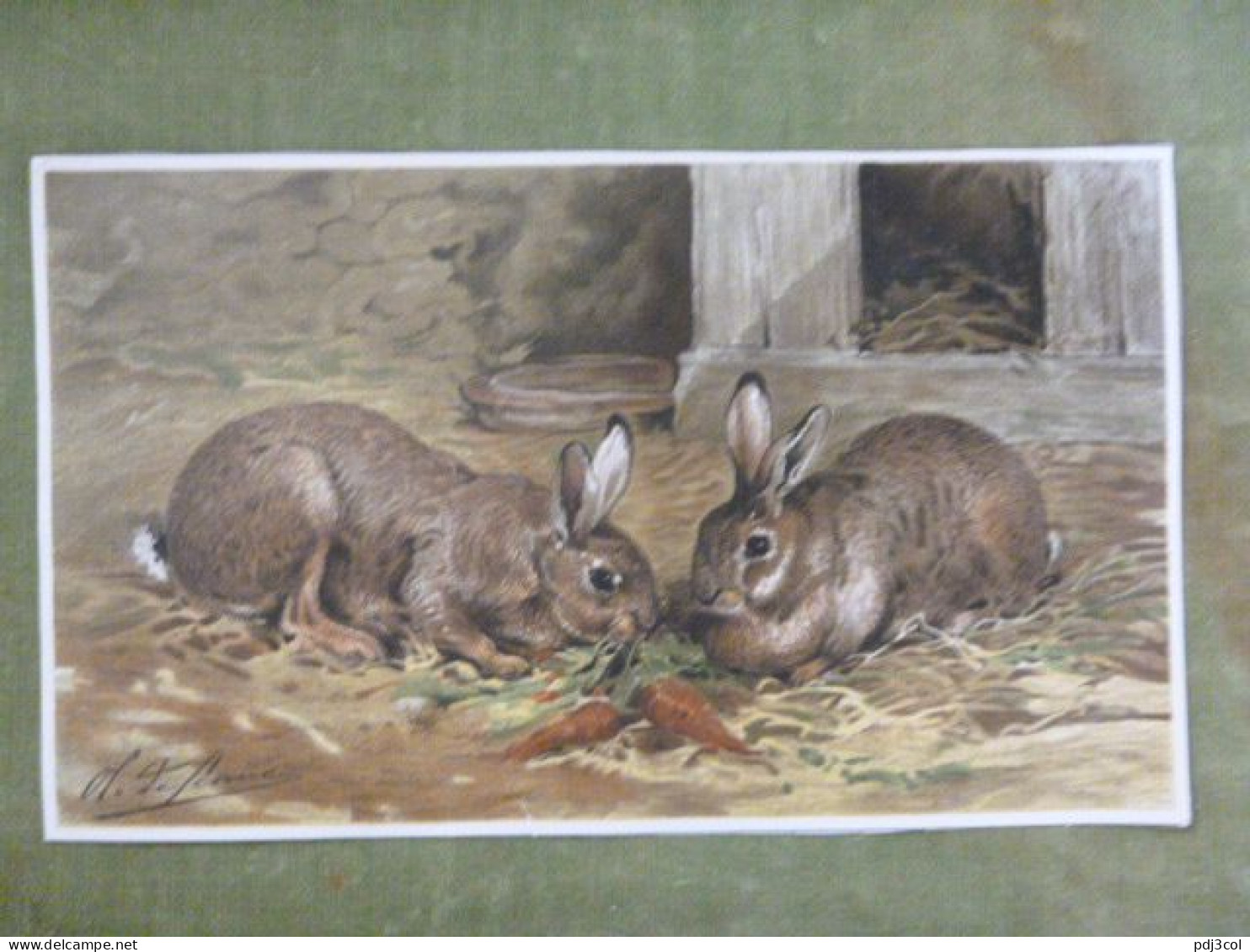 Grande Chromo Thème Animalier - Le Repas Des Lapins - Illustration De Charles Olivier De Penne - Autres & Non Classés