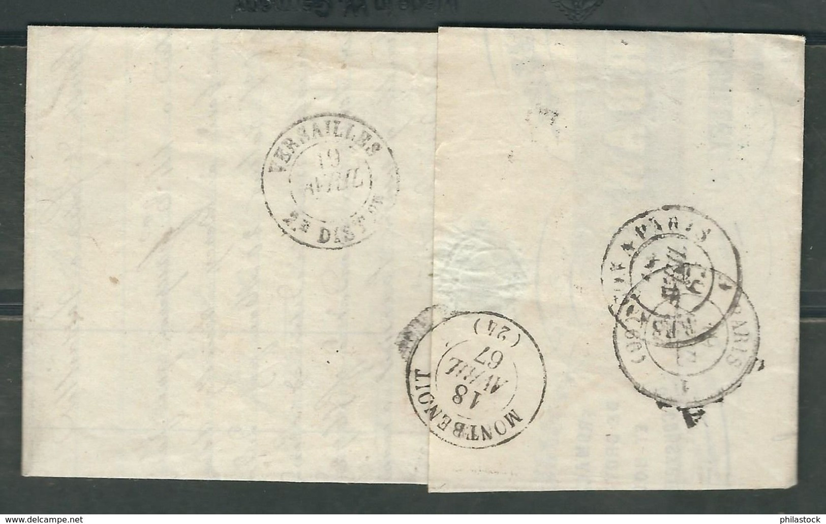 FRANCE 1867 N° 22  S/Lettre Obl. GC 2436 Montbenoit + B (indice 6) - 1862 Napoléon III