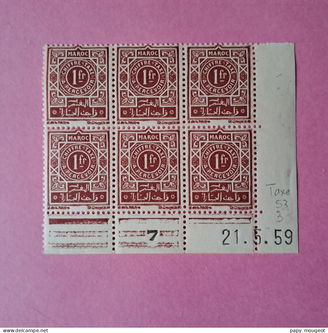 N°53 - 1 F. Chiffre Taxe - Coin Daté Neuf Gomme D'époque - 21-05-1959 - Portomarken