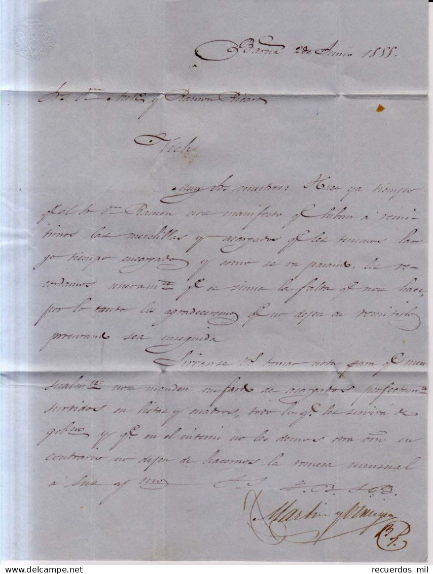 Año 1855 Edifil 40 Carta A Vich Matasellos Rejilla Y Azul Barcelona - Cartas & Documentos