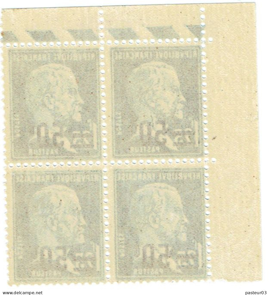 222 Pasteur 50 C. Bleu Sur 1,25 F. Bloc De 4 Haut De Feuille Gauche Une Petite Adhérence En Haut - 1922-26 Pasteur