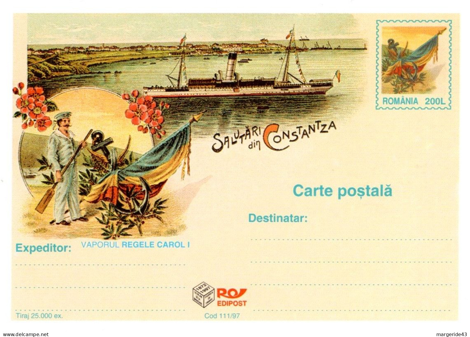 ROUMANIE 1997 ENTIER CARTE NEUF VAPEUR REGELE CARIOL I - Postal Stationery