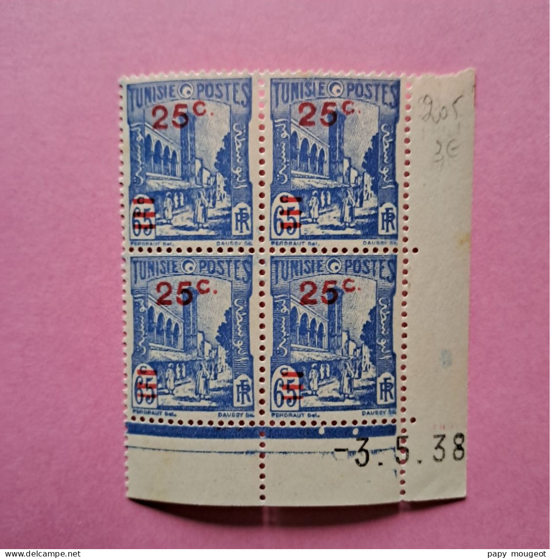 N°205 - 25 C Sur 65 C. Mosqué Bleu - Coin Daté Neuf Gomme D'époque - 03-05-1938 - Nuevos