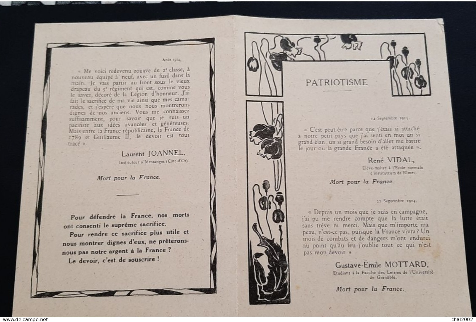 Patriotisme Et Sur Le Devoir Morts Pour La France 1915 - Historische Dokumente