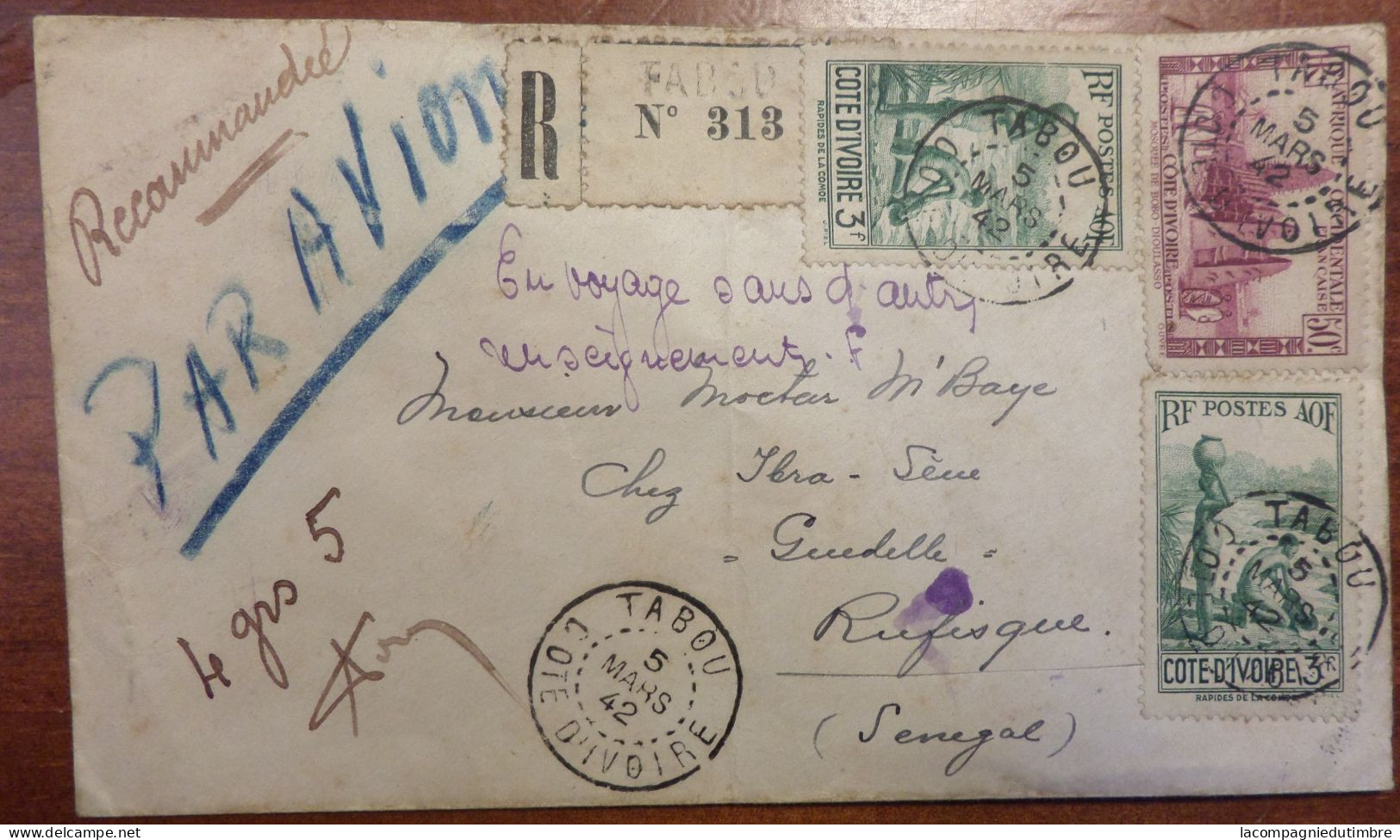 Côte-d'Ivoire Belle Lettre Recommandée Entière De 1942. Affranchissement Composé. TB - Cartas & Documentos