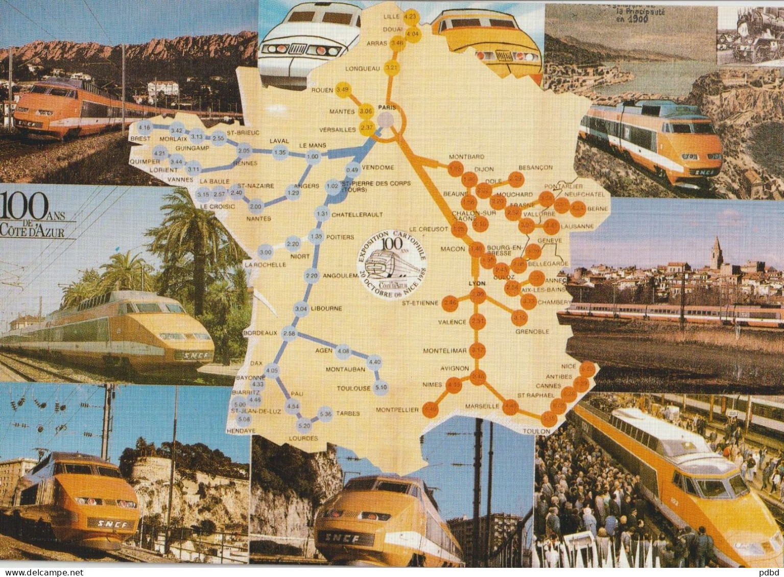 TGV 80 . Multi Vues TGV . CPM Côte D'Azur . Sud-Est . Rétrospective AMC . Tirage JC Volpi . - Eisenbahnen