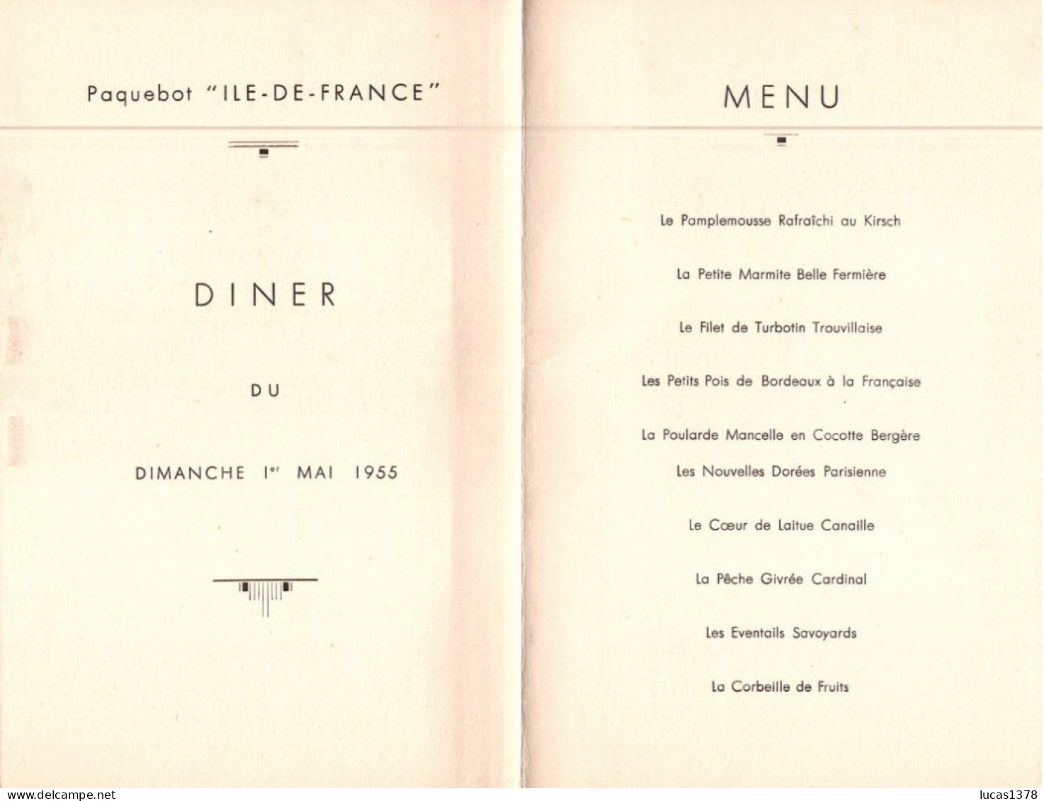 MENU PAQUEBOT ILE DE FRANCE 1 ER MAI 1955 - Menu