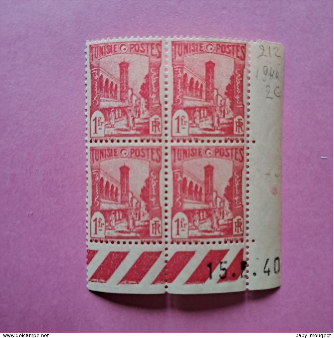 N°212 - 1 Fr. Mosqué Rouge - Coin Daté Neuf Gomme D'époque - 15-02-1940 - Unused Stamps