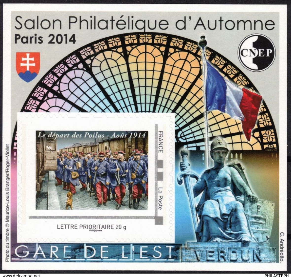 FRANCE BLOC CNEP 67 - Salon D'Automne 2014 - Gare De L'Est - VERDUN - Le Départ Des Poilus Aout 1914 -  TVP Adhésif 20g - CNEP