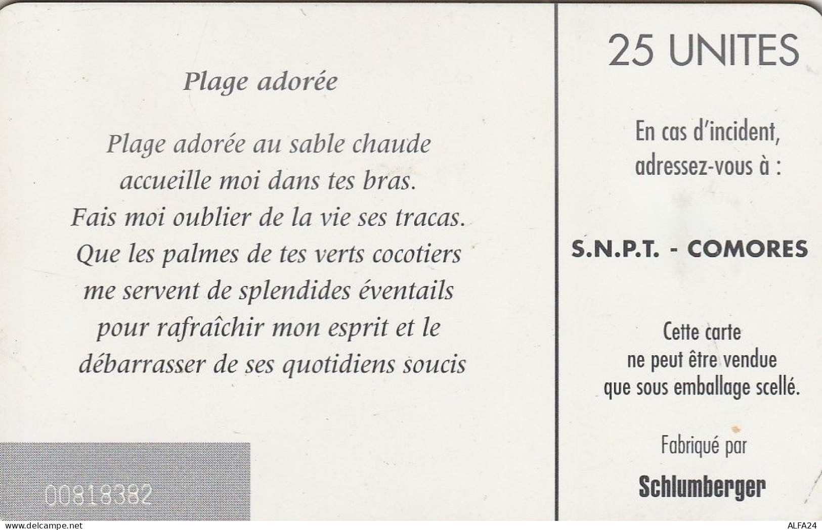 PHONE CARD COMORES  (E55.28.2 - Comoren