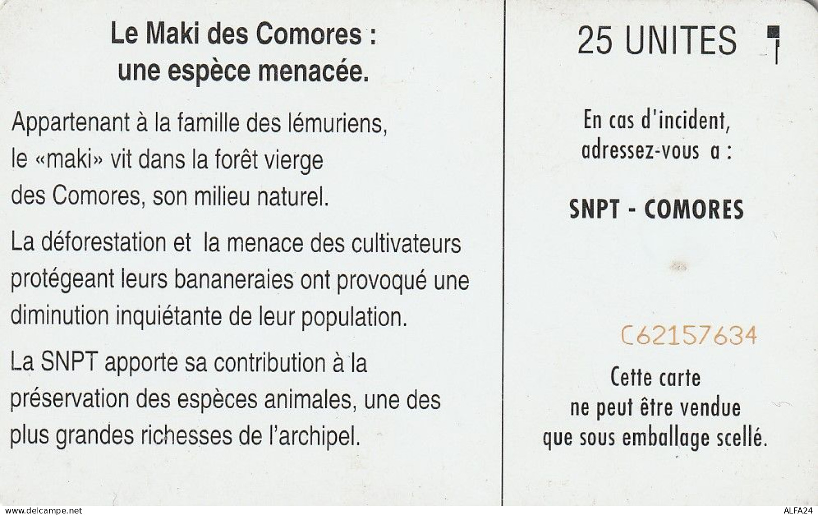 PHONE CARD COMORES  (E55.28.3 - Comores