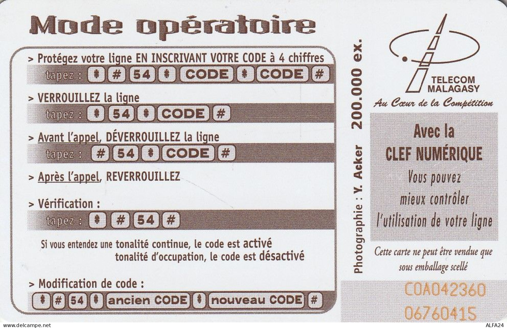 PHONE CARD MADAGASCAR  (E55.3.8 - Madagaskar