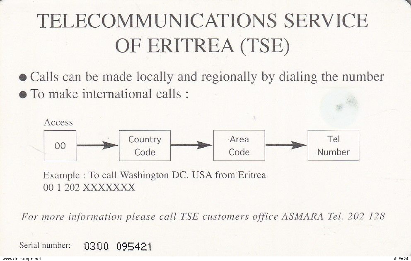 PHONE CARD ERITREA  (E54.22.8 - Erythrée