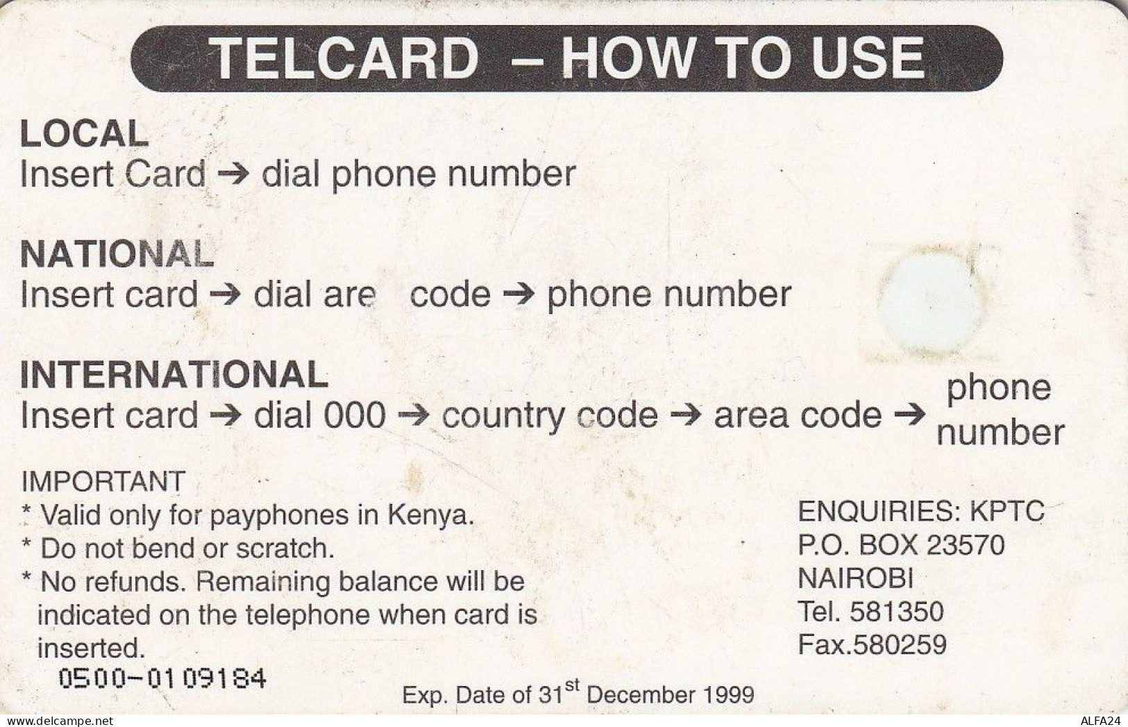 PHONE CARD KENIA  (E54.21.5 - Kenia