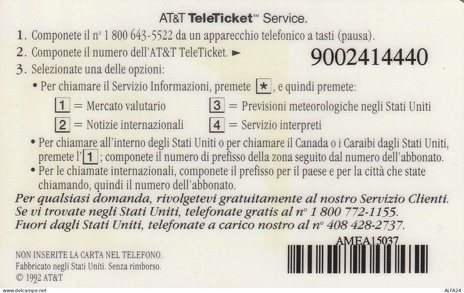 PREPAID PHONE CARD STATI UNITI AT T (E53.39.8 - AT&T