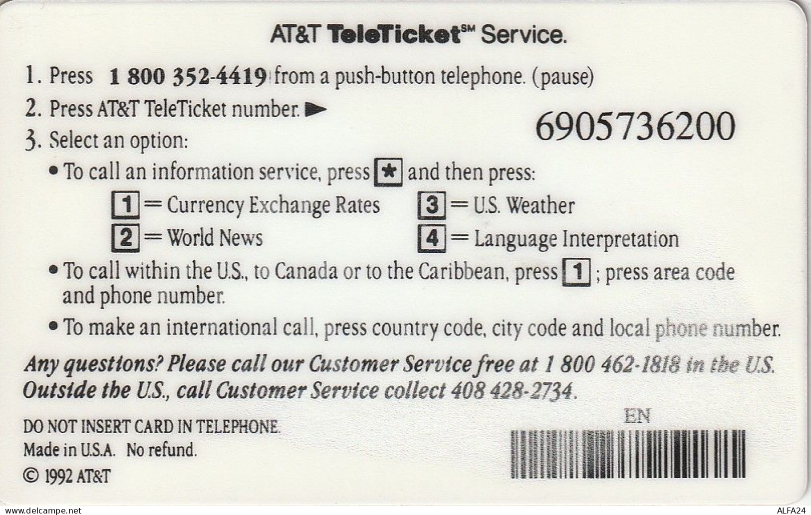 PREPAID PHONE CARD STATI UNITI AT T (E53.34.3 - AT&T