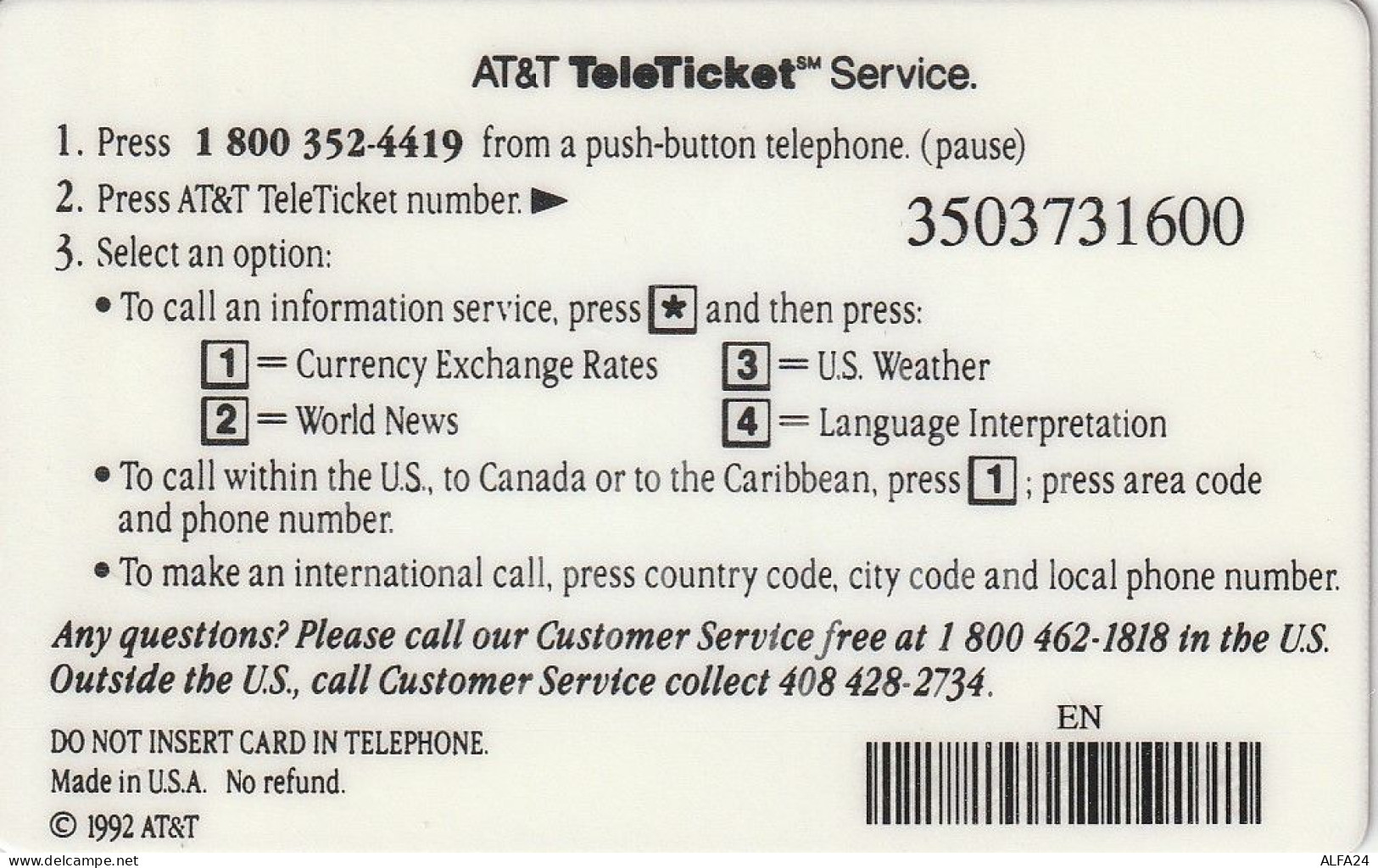 PREPAID PHONE CARD STATI UNITI AT T (E53.29.8 - AT&T