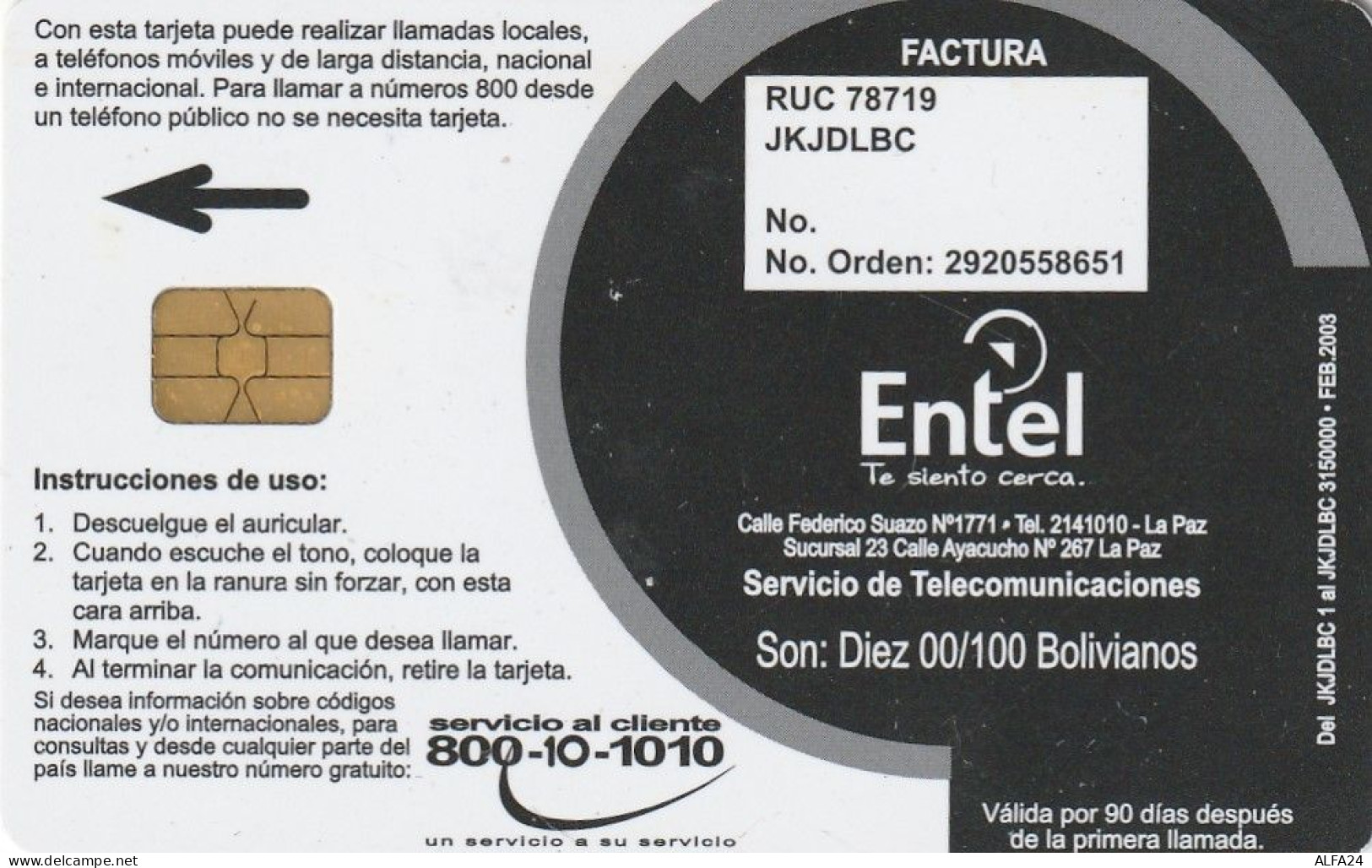 PHONE CARD BOLIVIA  (E52.25.8 - Bolivië