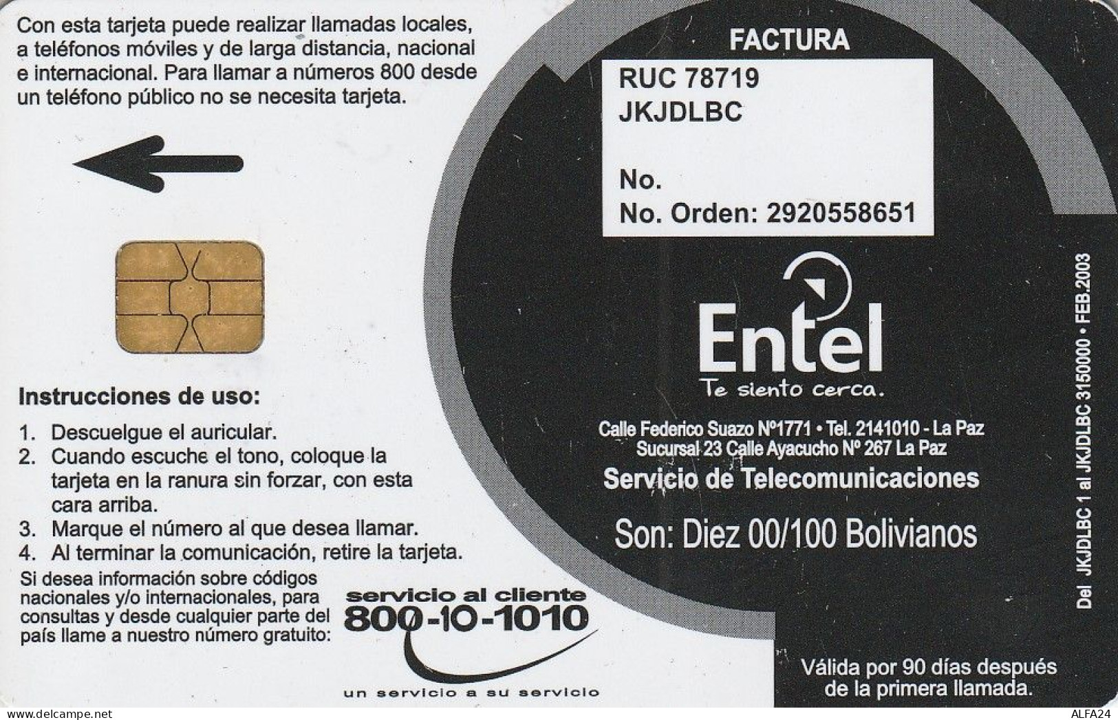 PHONE CARD BOLIVIA  (E52.25.7 - Bolivie