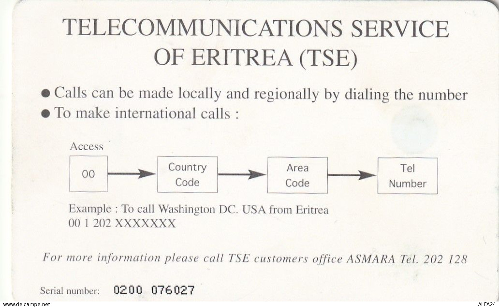PHONE CARD ERITREA  (E51.8.6 - Erythrée