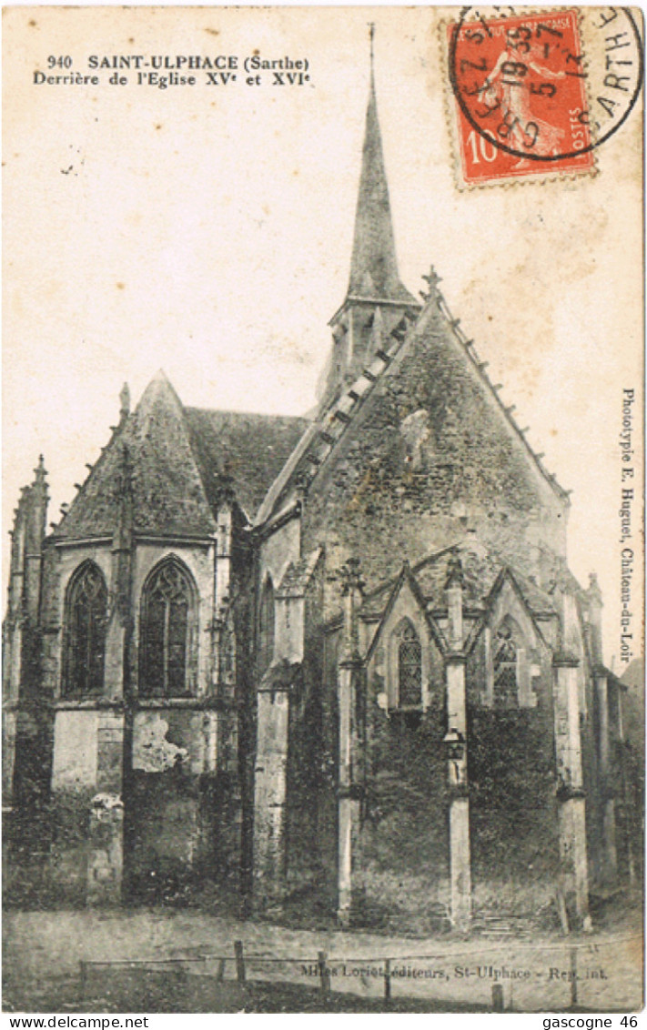 72-028 Saint-Ulphace (Sarthe) - Derrière De L'Eglise XVe Et XVIe Phototypie E.Huguet - Château-du-Loir N°940 - Otros & Sin Clasificación