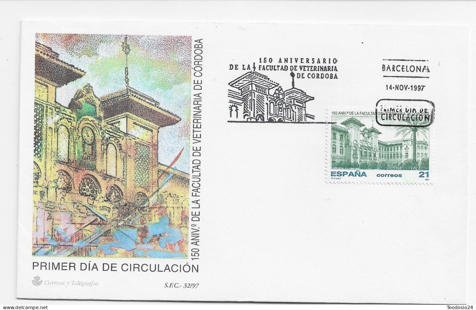 FDC Barcelona 1997.-  150 Aniversario De La Facultad De Veterinaria De Córdoba. - FDC