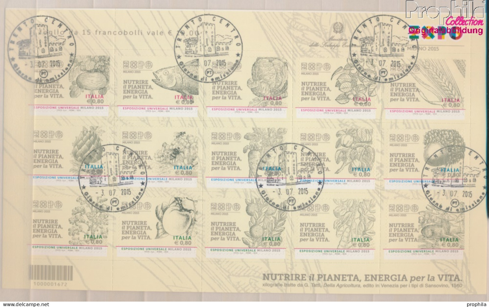 Italien 3806-3820 Folienblatt (kompl.Ausg.) Gestempelt 2015 EXPO 2015 (10368089 - 2011-20: Oblitérés