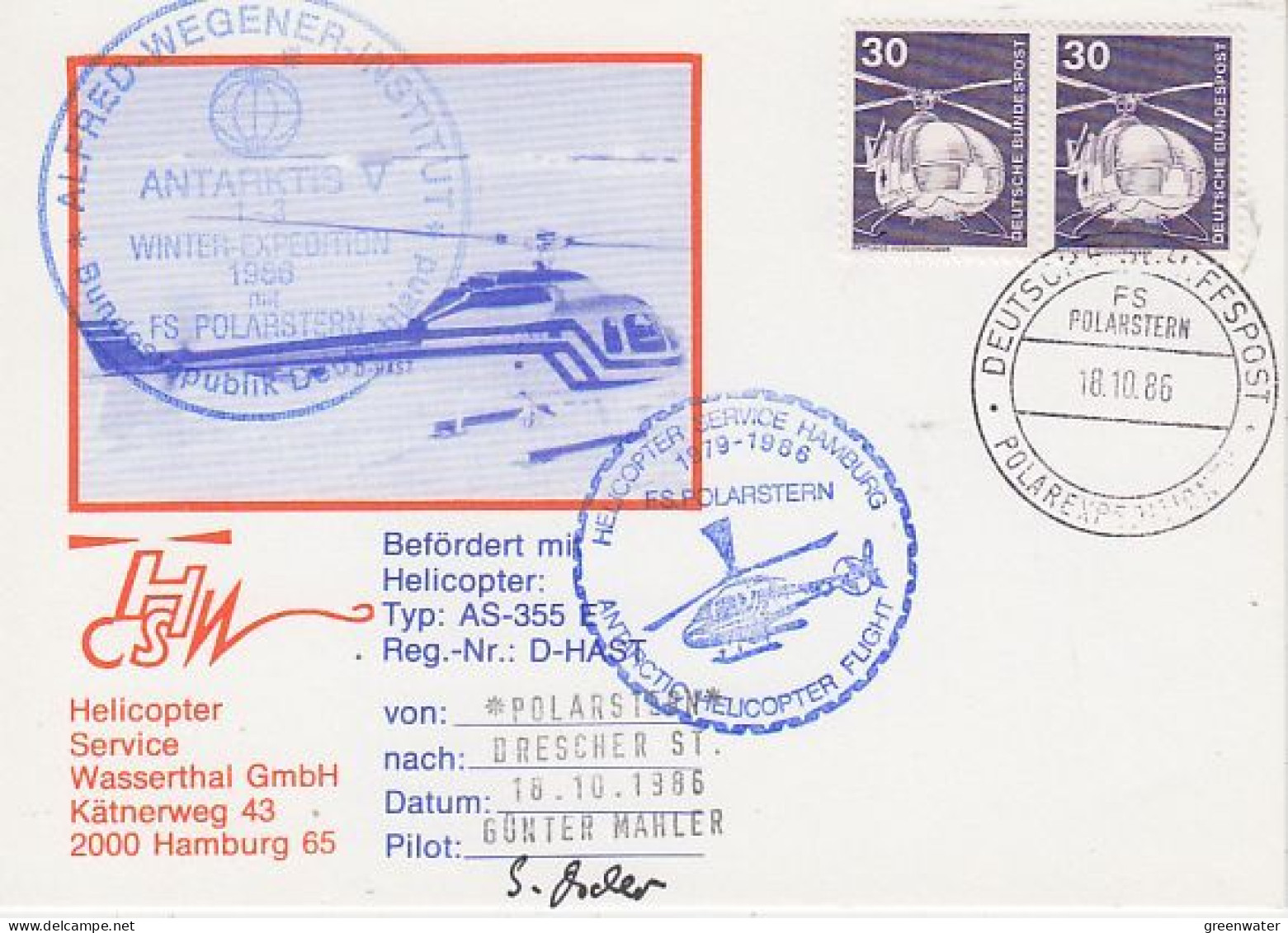 Germany 1986 Antarctic Flight From Polarstern To Drescher St. 18.10.1986 (GS158A) - Voli Polari