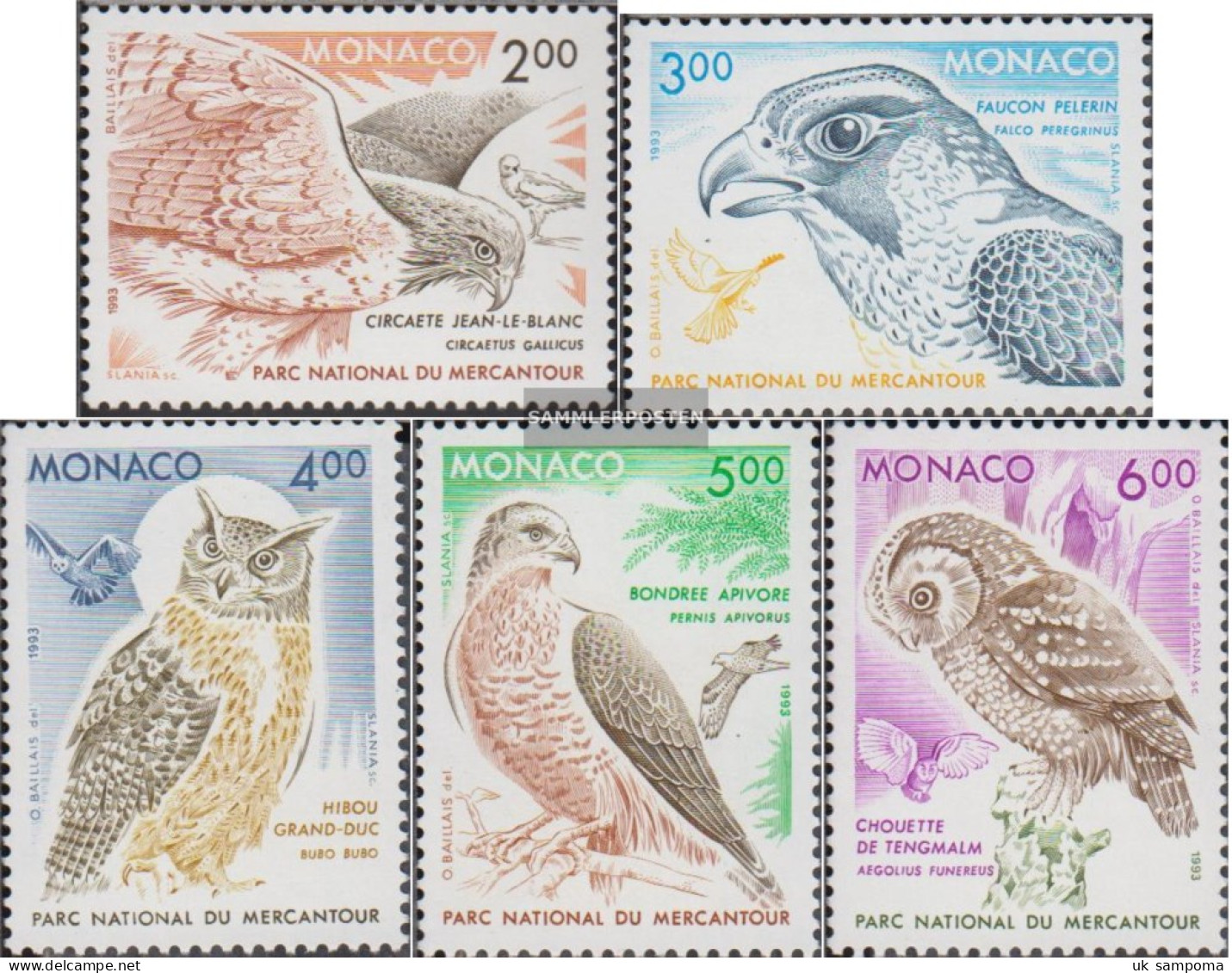 Monaco 2108-2112 (complete Issue) Unmounted Mint / Never Hinged 1993 Birds Of Prey And Owls - Ongebruikt