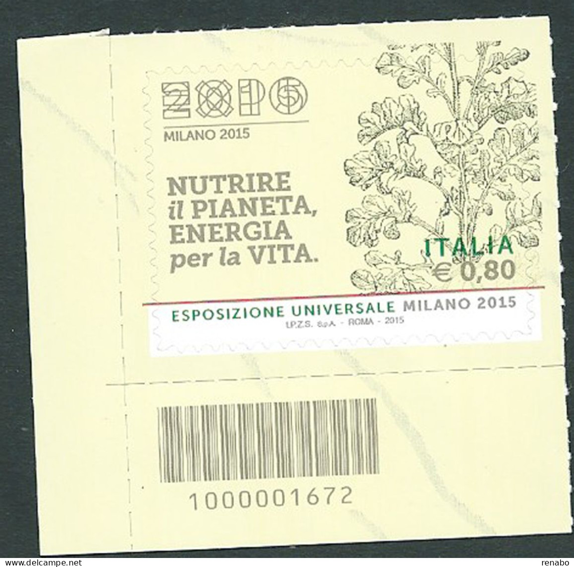 Italia 2015 ; EXPO Milano 2015: Unico Francobollo Con Codice A Barre Del Foglietto. - Bar Codes
