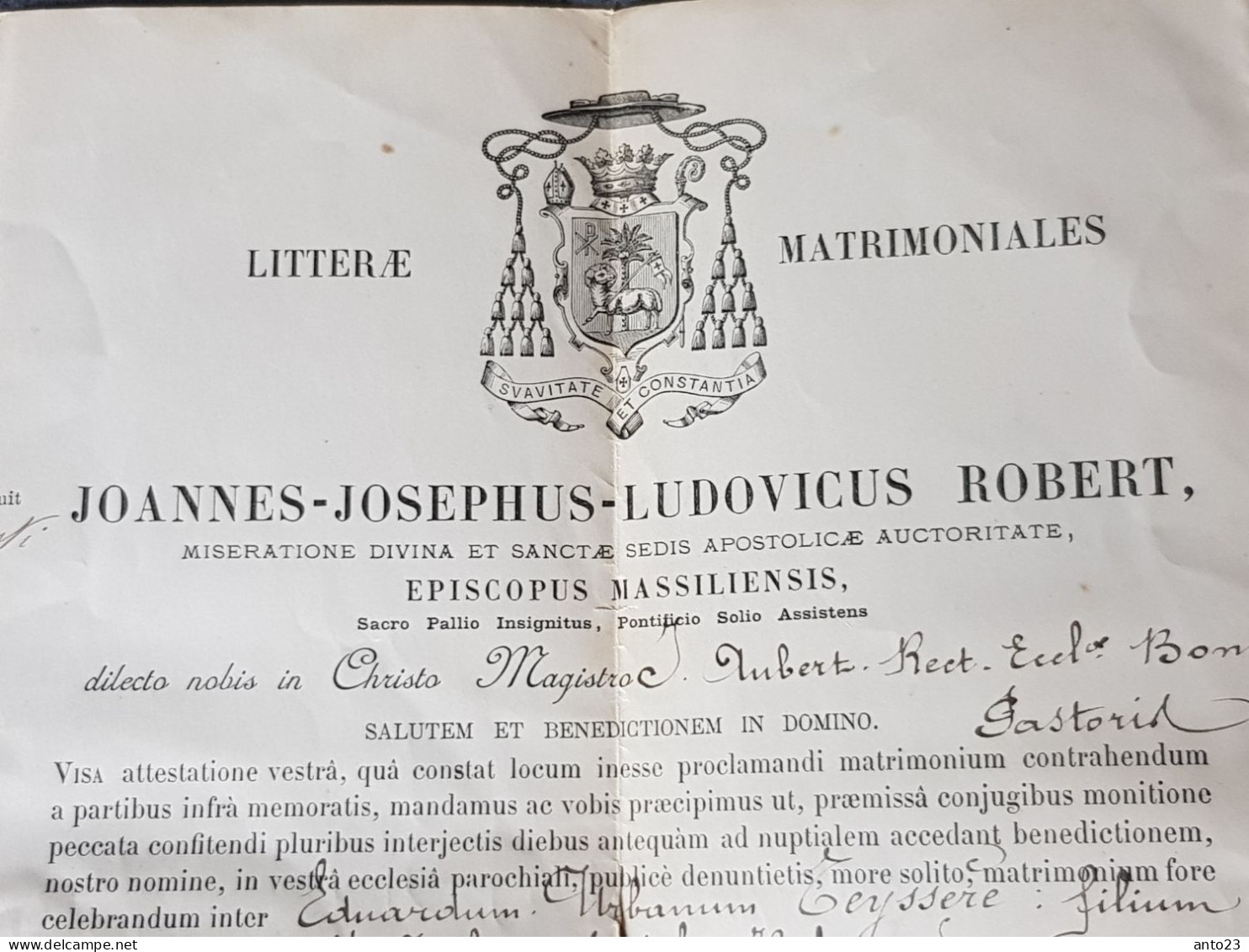 Document établit Par La Paroisse Bon Pasteur A Marseille Pour Le Batêmes D Un Enfant Réalisé En 1899 - Religion & Esotericism