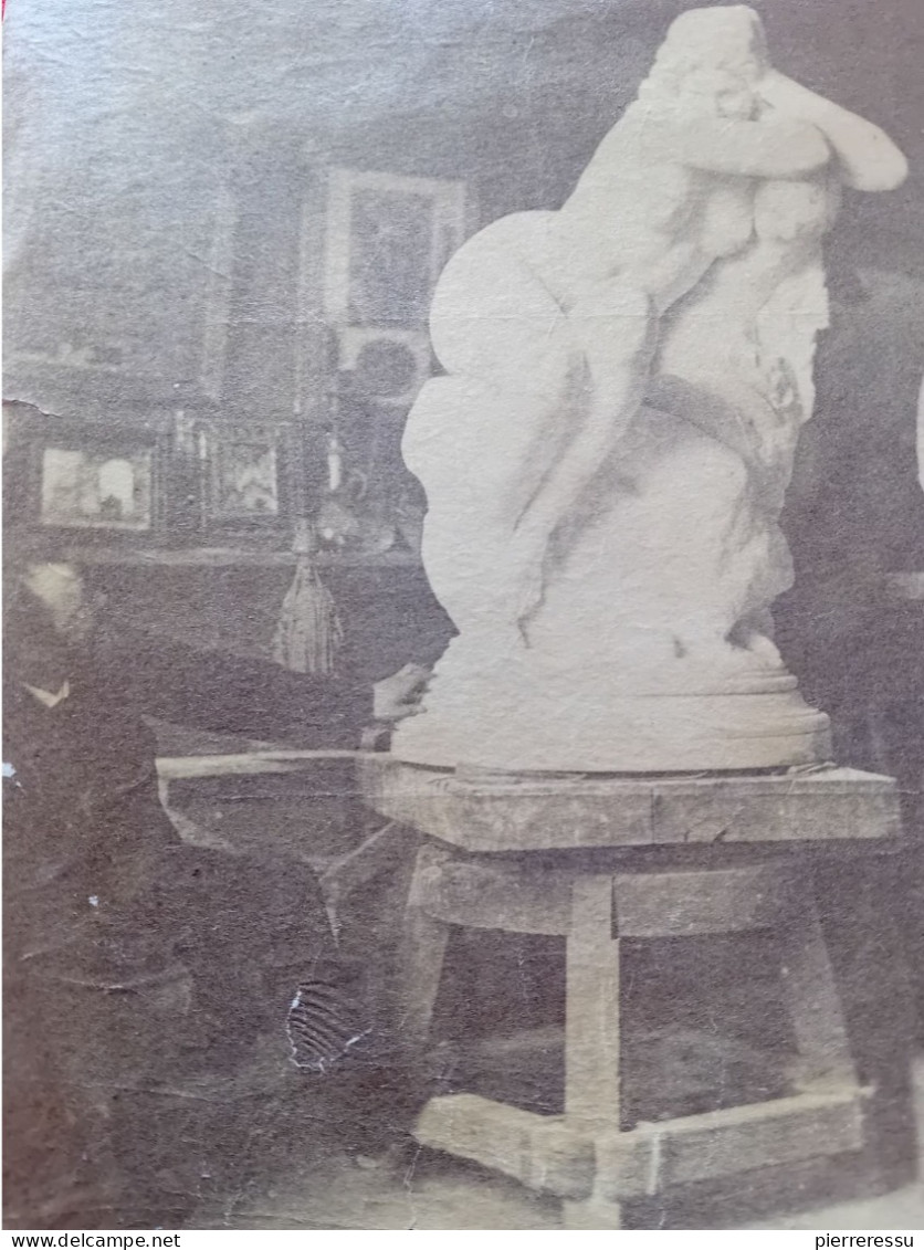 ATELIER DU SCULPTEUR EUGENE DELAPLANCHE AVEC EVE APRÉS LE PÉCHÉ Statue De Marbre PHOTO 1869 - Identifizierten Personen