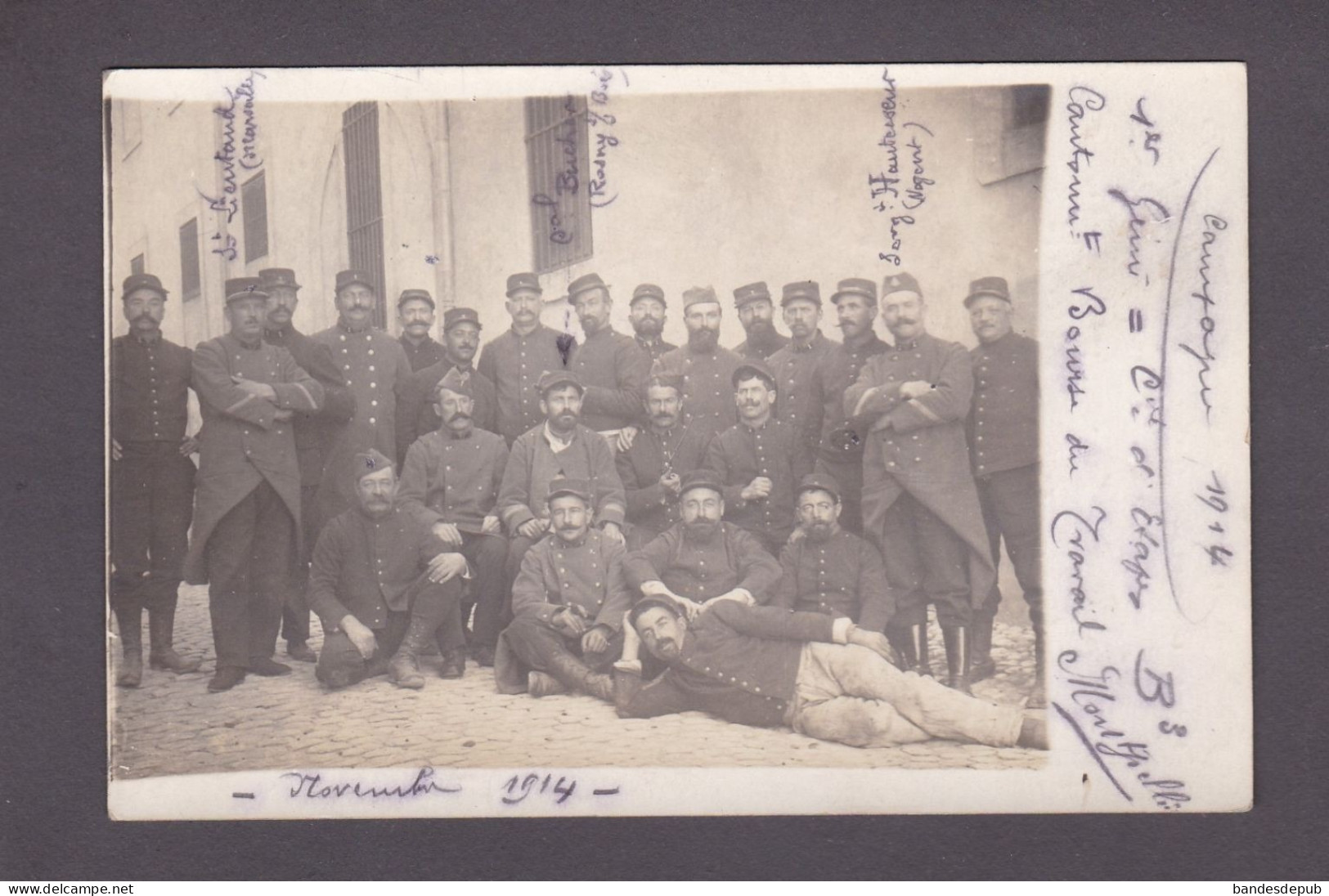 Carte Photo Guerre 14-18 Militaires Cie D' Etapes B3 1er Regiment Du Genie Montpellier Cantonnement Bourse Du Travail - Guerra 1914-18