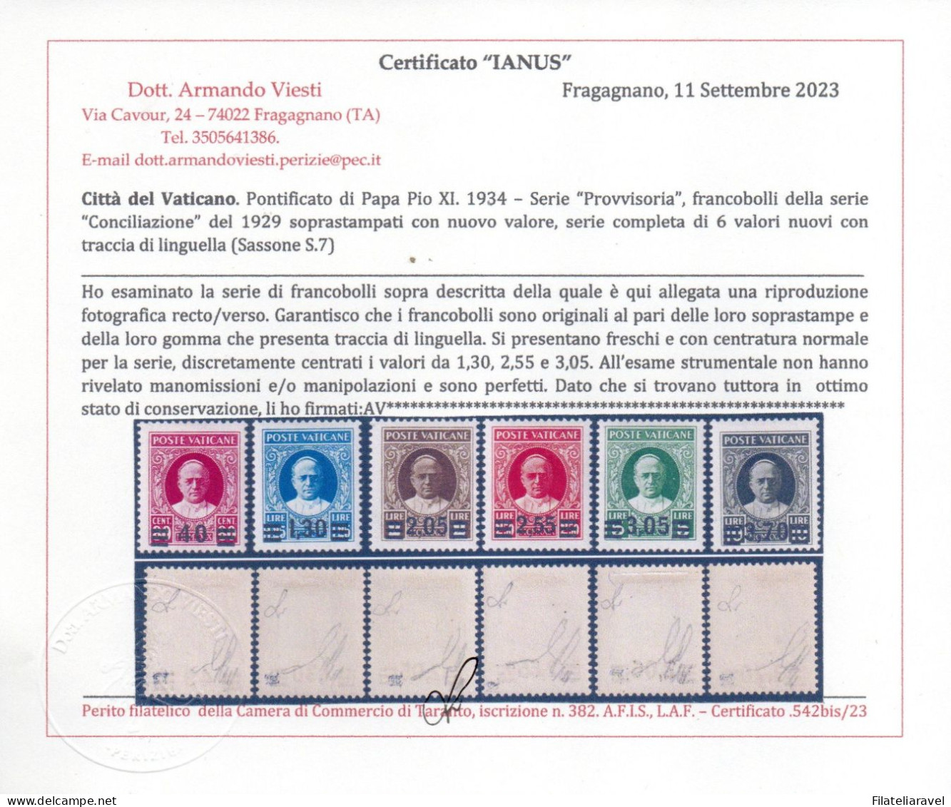 Vaticano - 1934 - Provvisoria - Serie Completa 6 Valori, Linguellata. - Ongebruikt