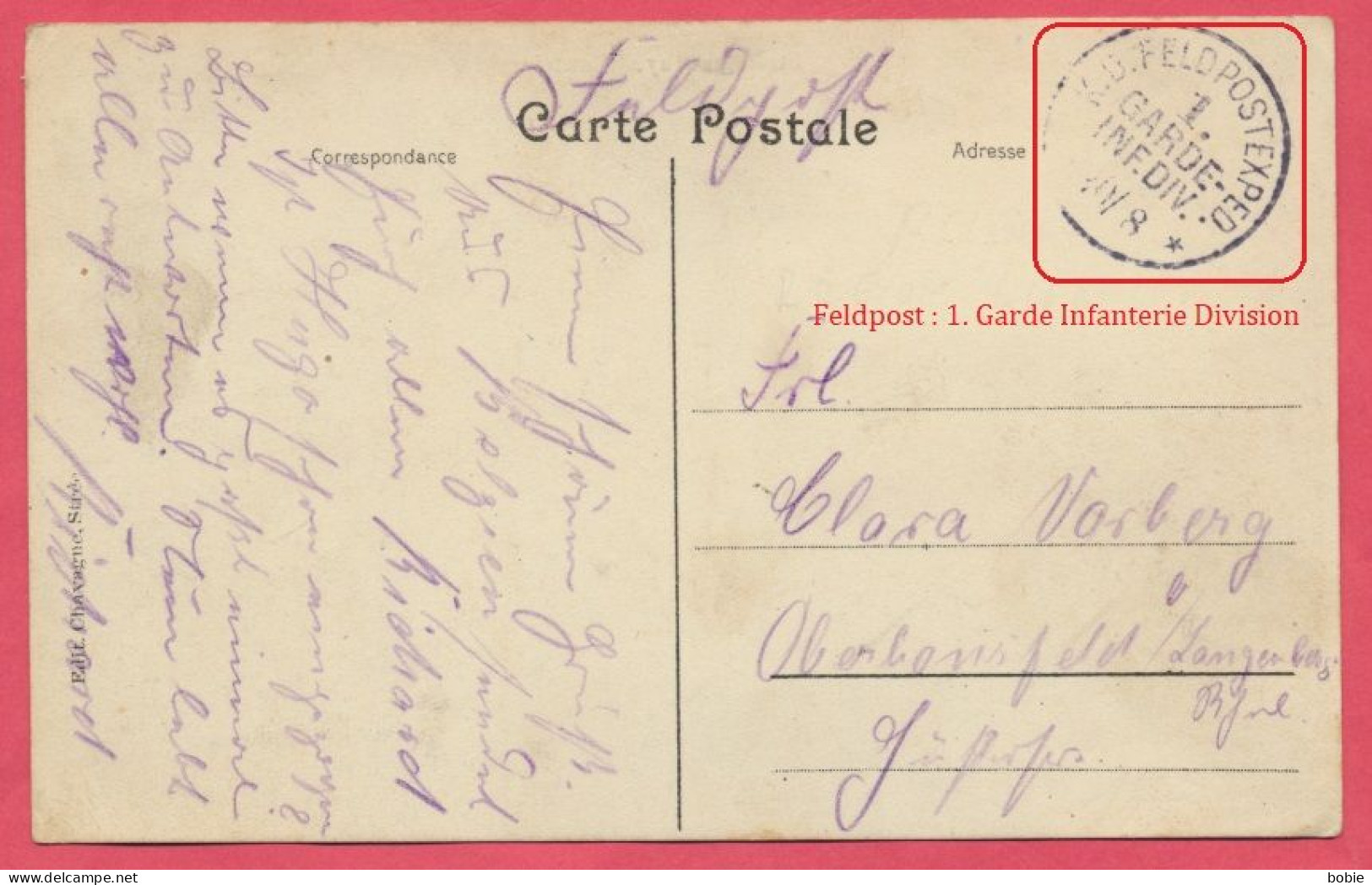 Strée-lez-Huy Commune De Modave Belgique : Boutais / Cachet " Feldpost 1.Garde Infanterie Division" Guerre De 1914-18. - Modave