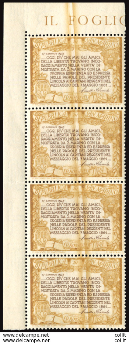 Roosevelt Lire 1  Varietà Taglio Chirurgico - Unused Stamps