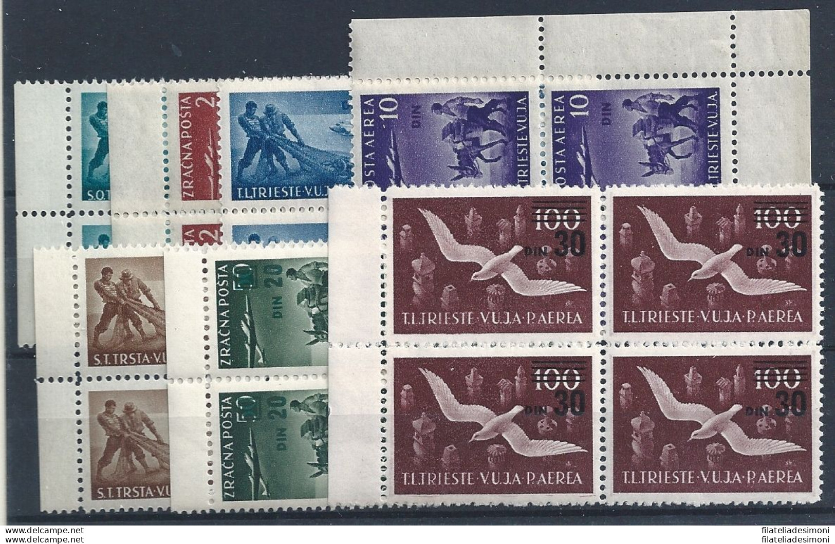 1949 TRIESTE B Posta Aerea 10/16 7 Valori  MNH/** QUARTINA - Sonstige & Ohne Zuordnung