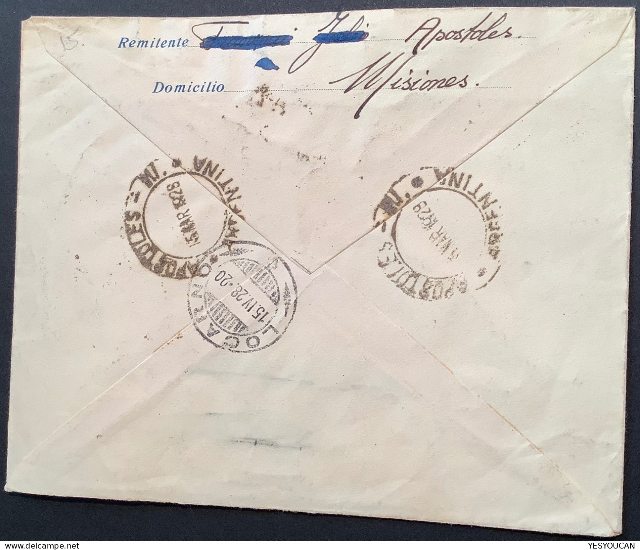 APOSTOLES MISIONES 1928 (Posadas) Cds On Via Aerea 12c Postal Stationery Enveloppe>Locarno (Argentina Air Mail Cover - Ganzsachen