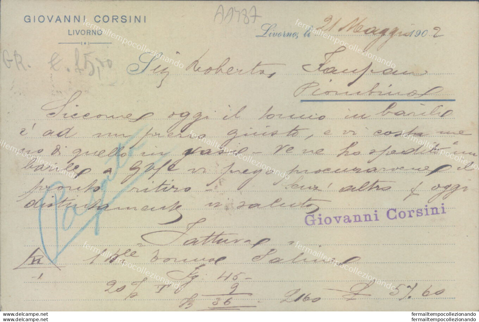 Aa487 Cartolina Commerciale Livorno Citta' Giovanni Corsini 1902 Tondo Riquadrat - Livorno