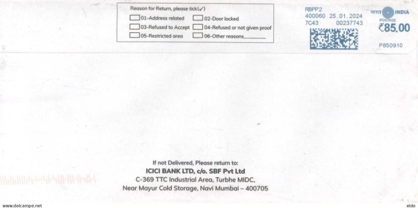 INDIA - 2024 - POSTAL FRANKING MACHINE COVER TO DUBAI.. - Cartas & Documentos