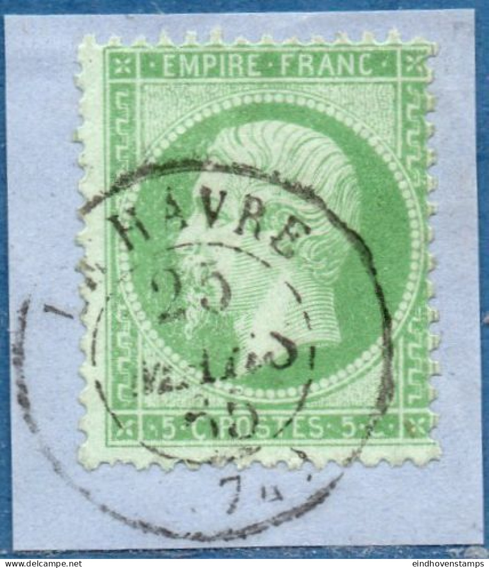 France 1862, 5 C Obliteré Le Havre, Cancelled On Piece - 1862 Napoléon III