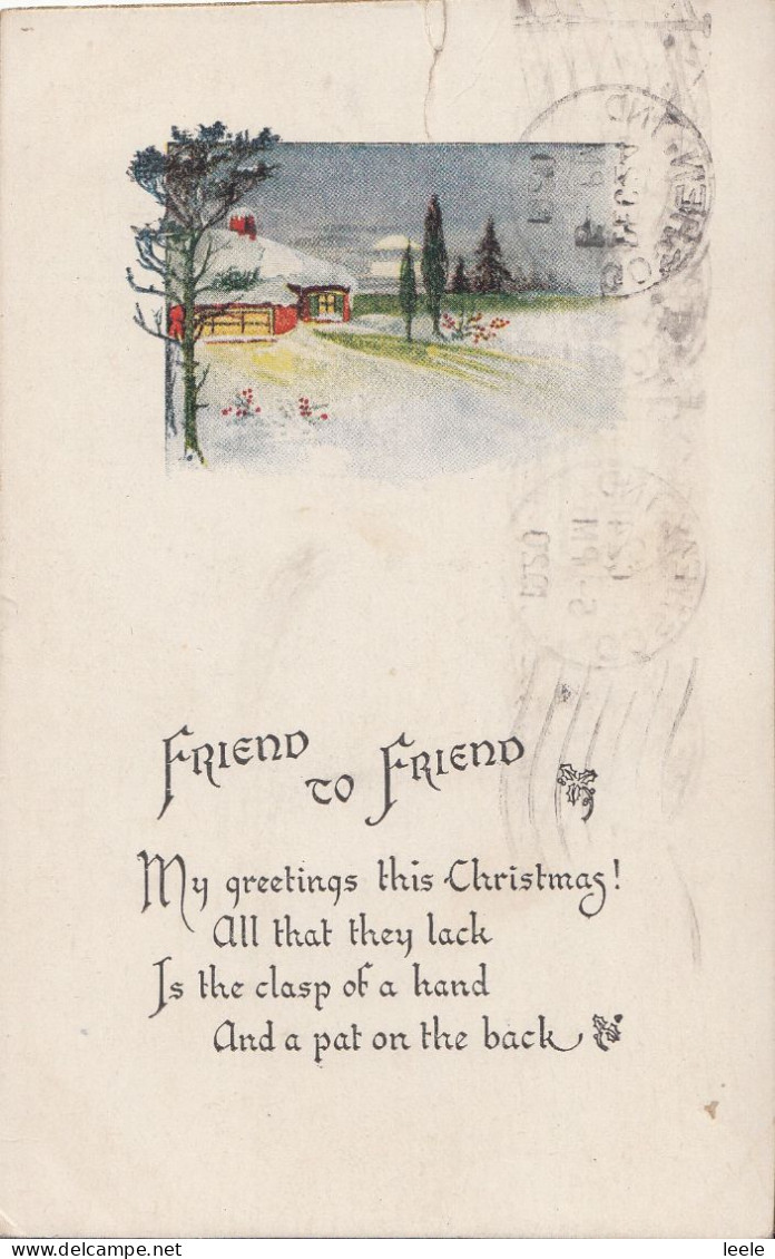 CM98. Vintage Greetings Postcard. Friend To Friend. Winter Scene. - Otros & Sin Clasificación