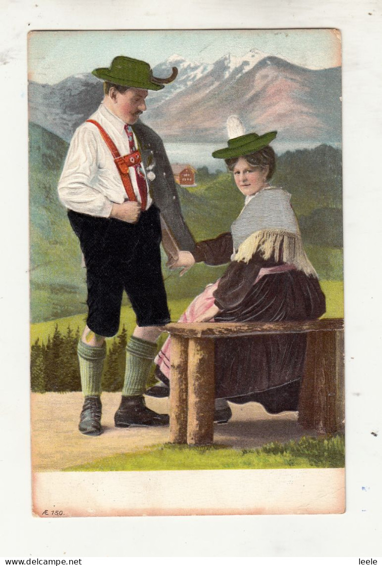 CM19. Vintage Postcard.Embossed Couple In Local Dress, With Silk Clothes - Moda