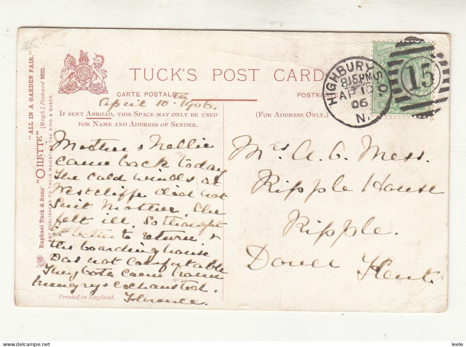 CM16. Antique Tucks Postcard. All In The Garden Fair. Hollyhock. Duplex Postmark - Flores