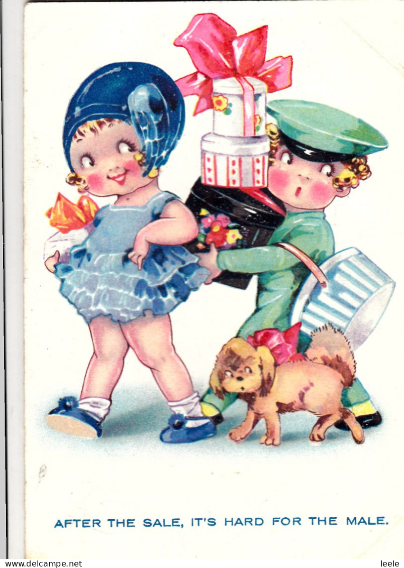 CM08. Vintage Postcard. After The Sale, Its Hard For The Male. Girl Shopping! - Humor