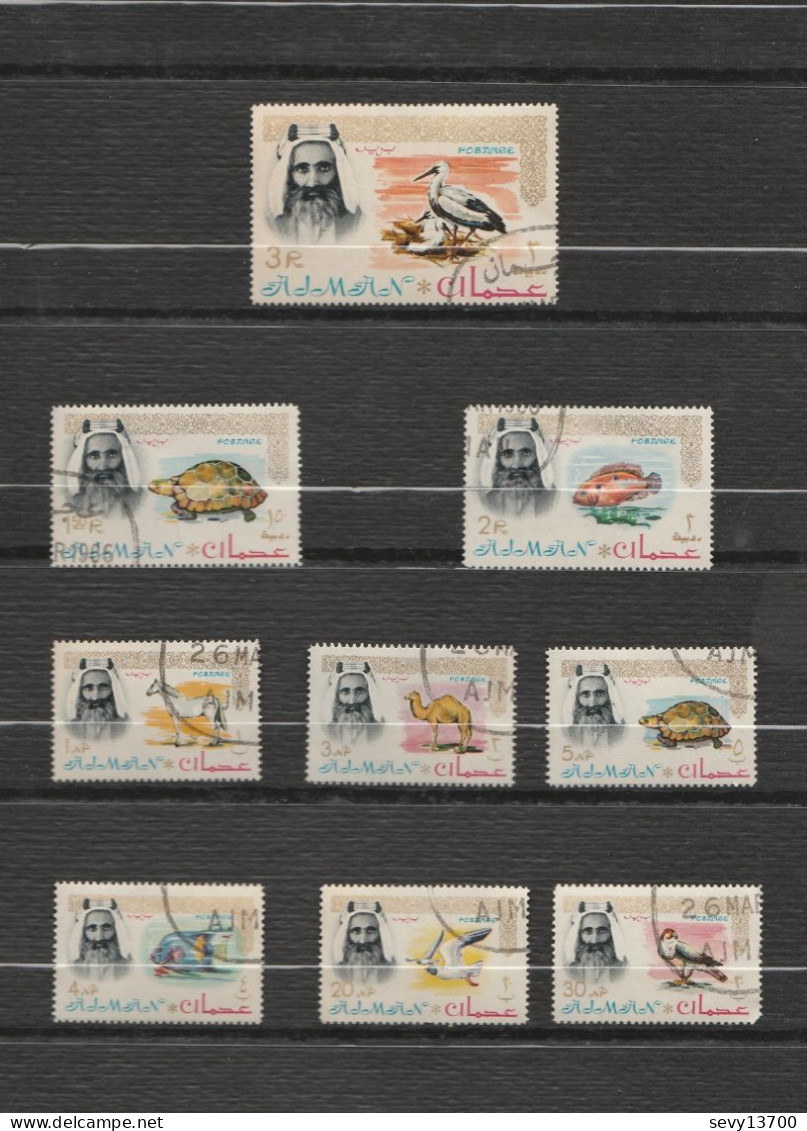 Ajman - Lot De 9 Timbres Sur L'Emir Et La Faune - Sheik Rashid And Royal Angelfish - Adschman