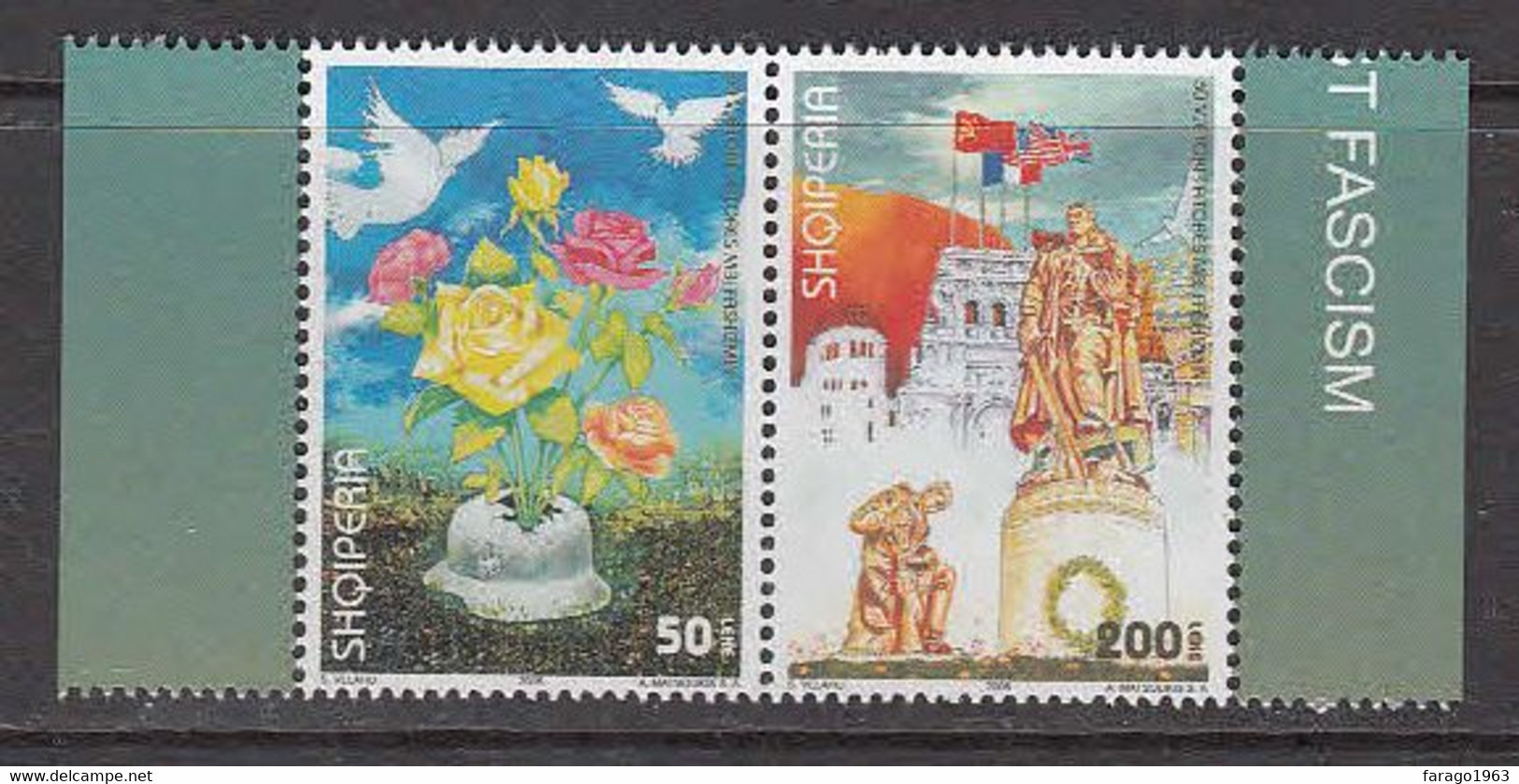 2005 Albania End Of World War II WWII Military History Flags Complete Pair MNH - Albanien