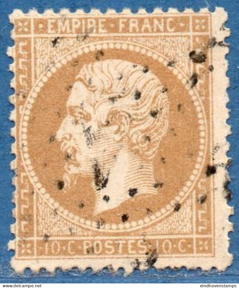 France 1862, 10 C Obliteré Cancelled Paris Star Nr 1 (Place De La Bastille) - 1862 Napoléon III