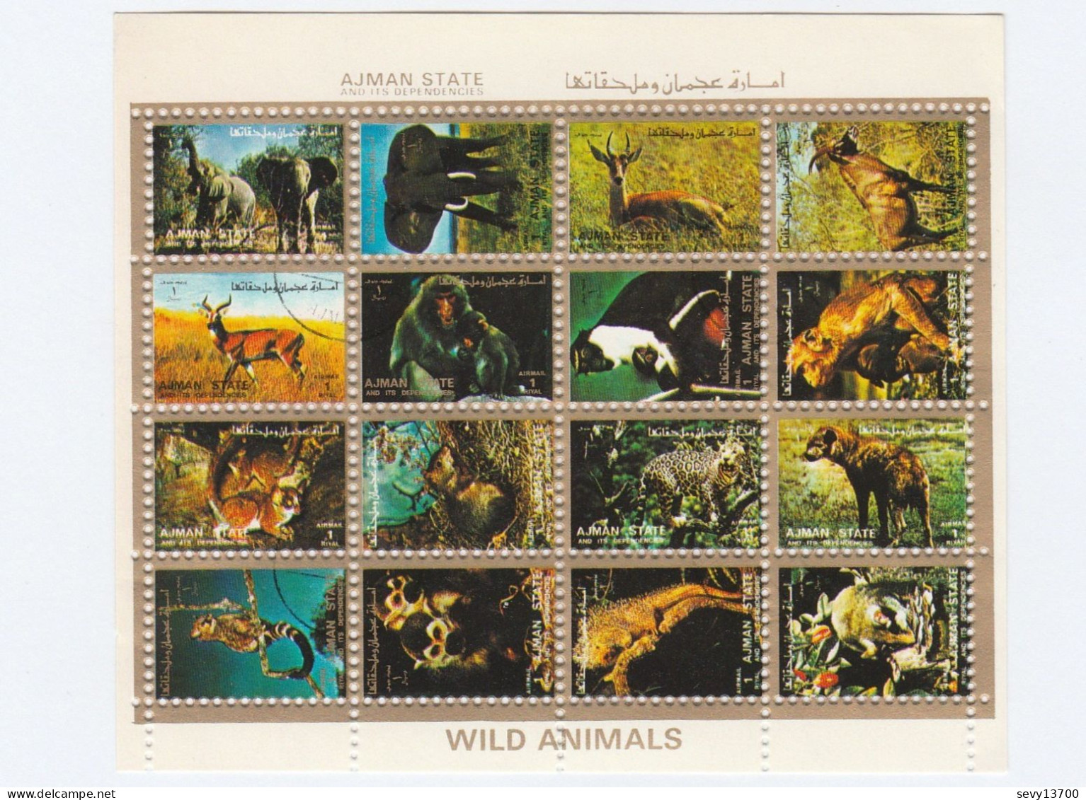 Ajman 4 Feuillets De 16 Timbres Petits Formats Animaux Sauvages Nuance De Teinte 1973 Mi 2701 à 2716 Mi 2845A à 2860AKB - Ajman