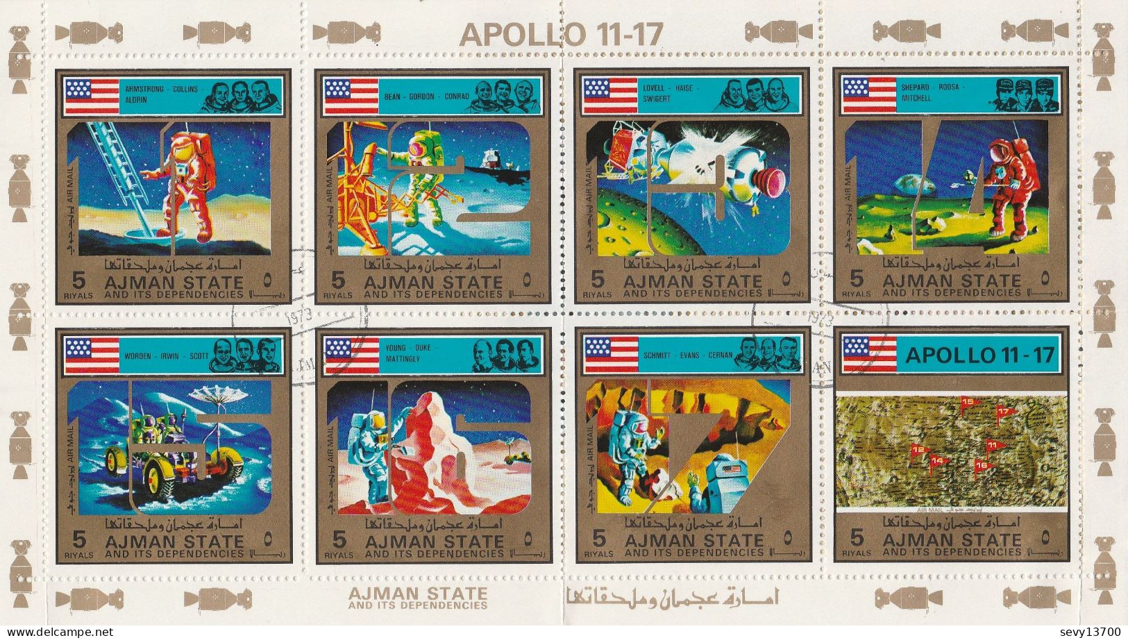 Ajman - Bloc De 8 Timbres Espace - Apollo 11 - 17 Année 1973 Mi 2677 à 2684 - Ajman